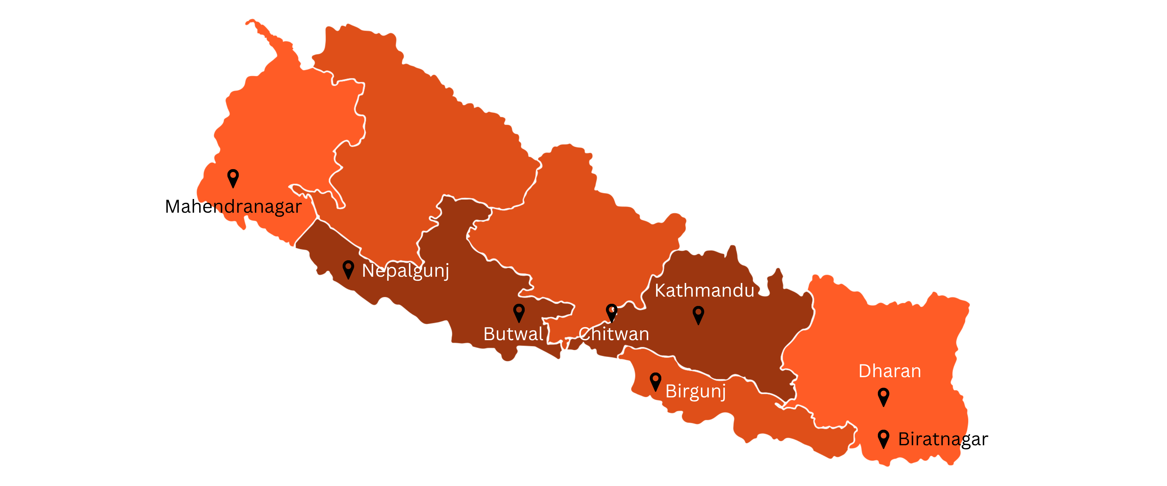 Parcel Moover branches map across Nepal
